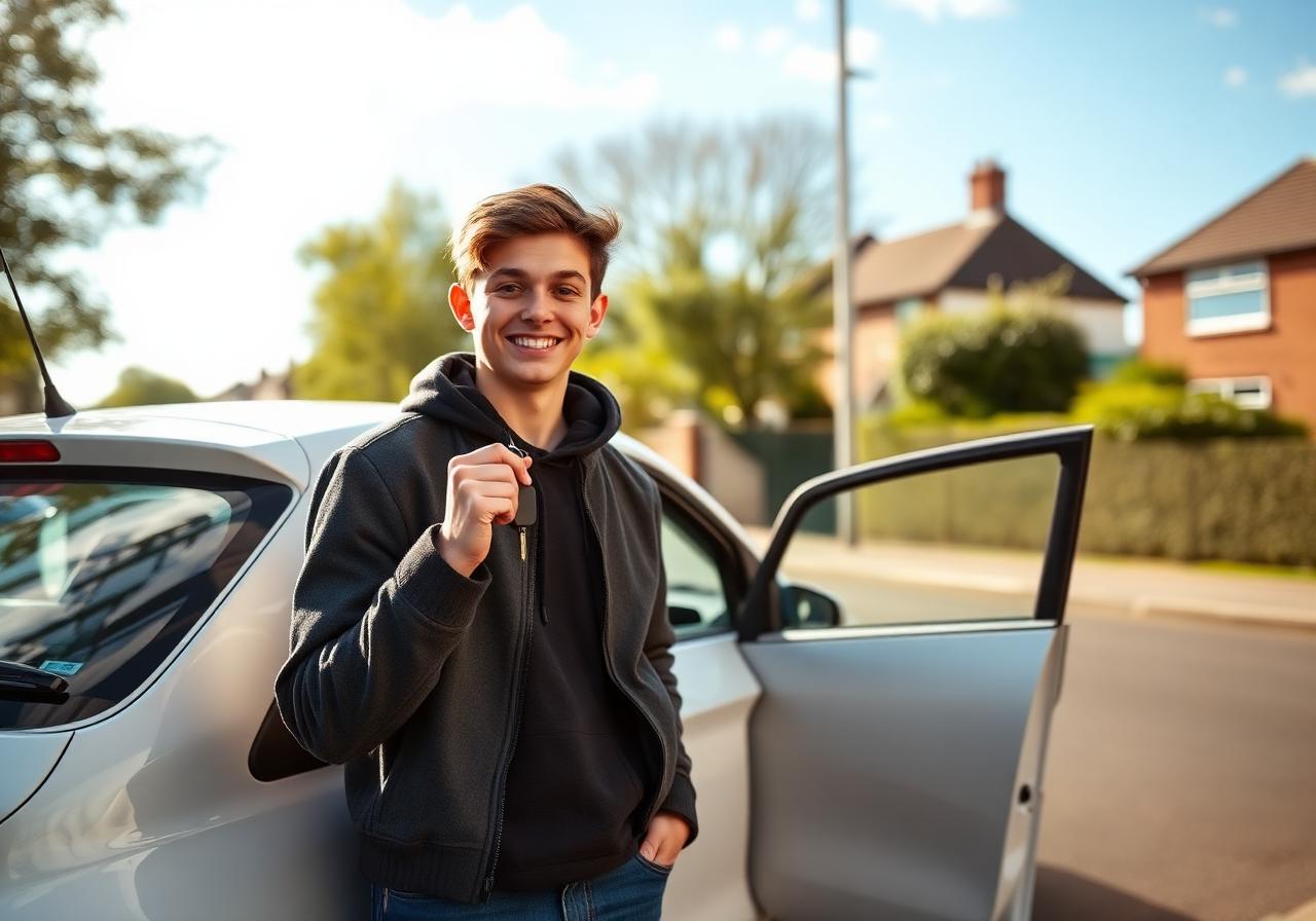 Happy first-time driver holding car keys